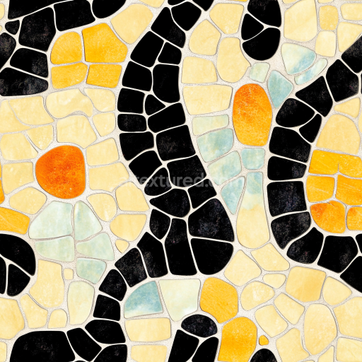 Seamless 3D PBR Mosaic Texture Featuring Yellow, Black, and Blue Ceramic Chips texture preview
