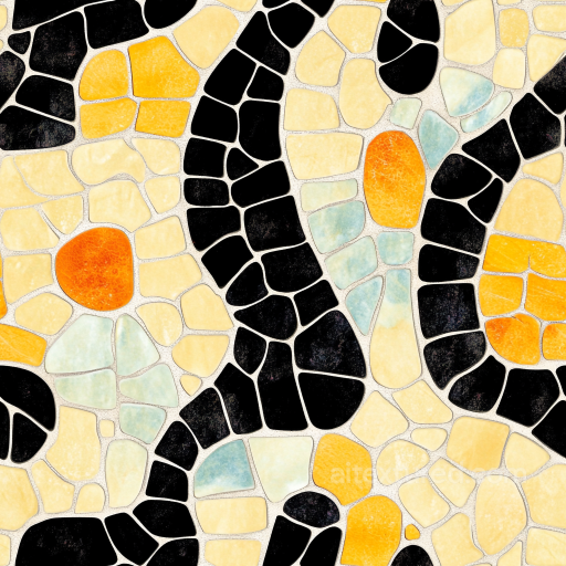 Mosaic Texture Featuring Yellow, Black, and Blue Ceramic Chips seamless Mosaic PBR texture