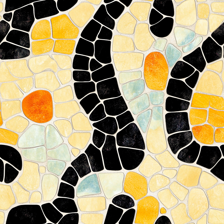 Mosaic Featuring Yellow, Black, and Blue Ceramic Chips seamless PBR texture preview