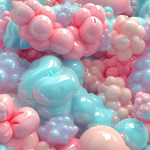 Inflated Glossy Bubble PBR Texture in Pastel Pink and Blue seamless Inflated PBR texture