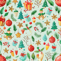 seamless Seamless 3D PBR Texture with Hand-Painted Christmas Icons and Holiday Patterns texture 8k free download PBR