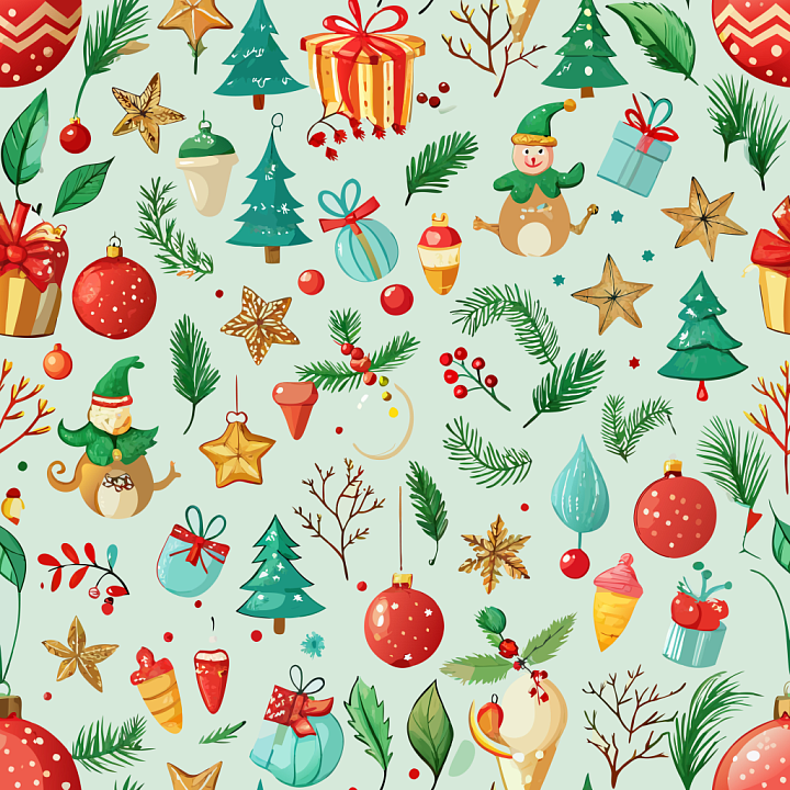 with Hand-Painted Christmas Icons and Holiday Patterns seamless PBR texture preview