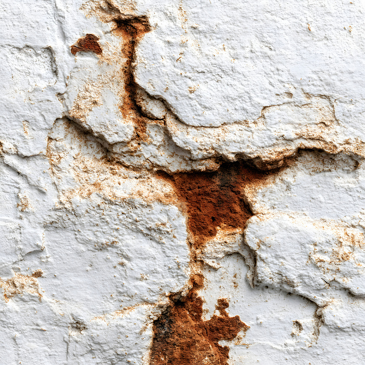Cracked Rusty Metal with Chipped White Paint and Rust Stains seamless PBR texture preview