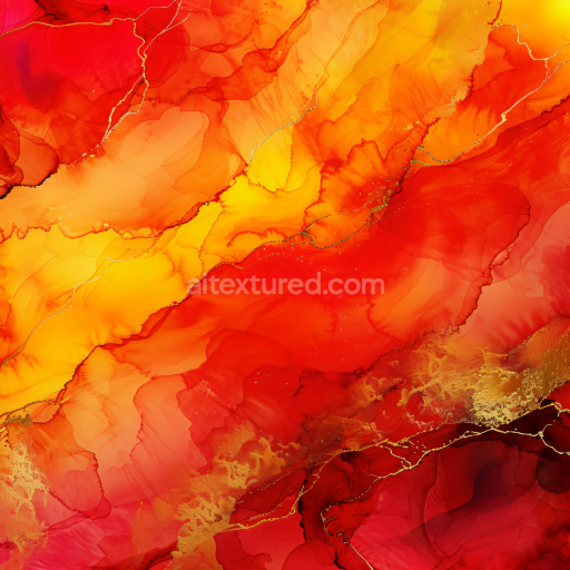 Seamless 3D Alcohol Ink PBR Texture Featuring Fiery Orange and Gold Veins