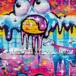 seamless Seamless 3D PBR Texture of Vibrant Cartoon-Style Graffiti on Brick Wall with Drips texture 8k free download PBR
