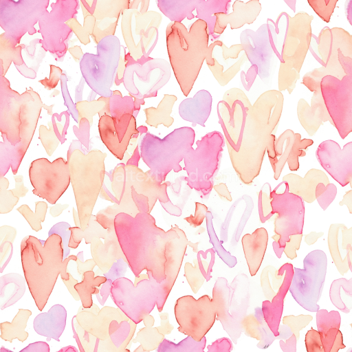 Seamless 3D PBR Texture of Watercolor Pink and Peach Hearts Pattern