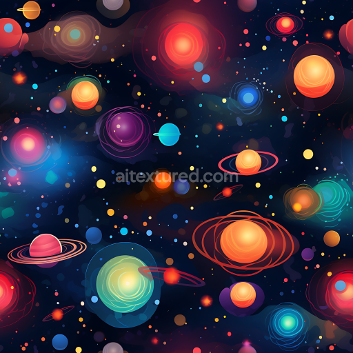 Seamless 3D Space PBR Texture Featuring Colorful Galaxy Planets & Cosmic Nebulae