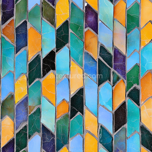 Seamless 3D PBR Texture of Colorful Glossy Ceramic Mosaic Tiles with Angular Pattern texture preview
