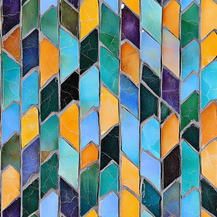 Colorful Glossy Ceramic Mosaic Tiles with Angular Pattern seamless PBR texture preview