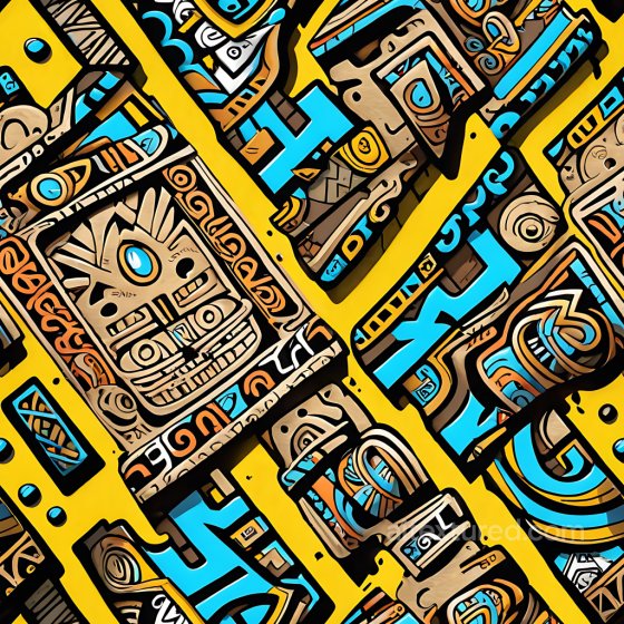 Graffiti Texture Featuring Aztec Mural Style with Bright Yellow and Blue Accents Graffiti texture preview