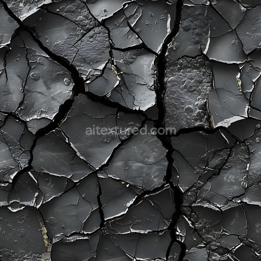 Seamless 3D cracked and peeled dark metal paint PBR texture with deep fractures
