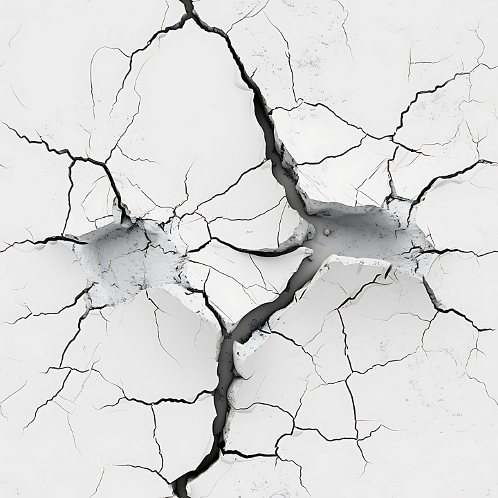 Cracked And Holed White Plaster With Jagged Fractures seamless PBR texture preview
