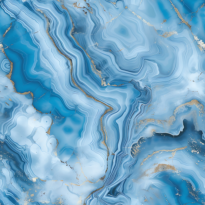 Blue Bahia Natural Marble with Layered Veins and Gold Highlights seamless PBR texture preview