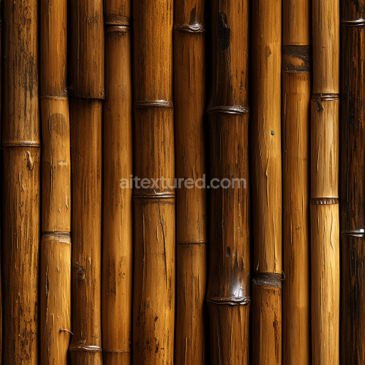 Seamless 3D PBR Bamboo Texture Featuring Vertical Polished Brown Culms with Natural Grain