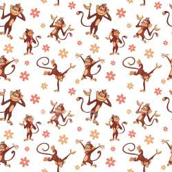 Pattern Bundle - Seamless 3D Pattern PBR Texture Featuring Playful Cartoon Monkeys and Cheerful Floral Mot… texture preview
