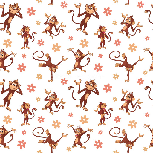 Pattern Bundle - Seamless 3D Pattern PBR Texture Featuring Playful Cartoon Monkeys and Cheerful Floral Mot… texture preview