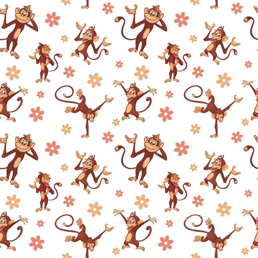 Pattern PBR Texture Featuring Playful Cartoon Monkeys and Cheerful Floral Motifs seamless Pattern Bundle PBR texture