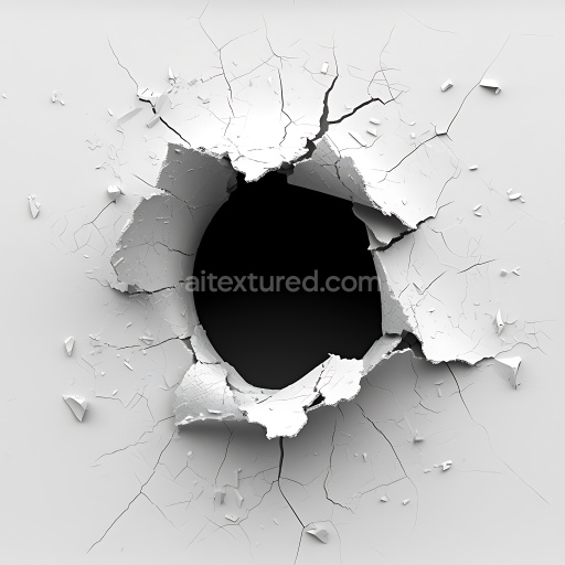 Seamless 3D Cracked Plaster Hole PBR Texture with Detailed Fractures and Peeling Edges