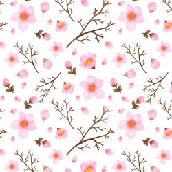 seamless Seamless 3D PBR Texture of Watercolor Cherry Blossoms with Branches texture 8k free download PBR