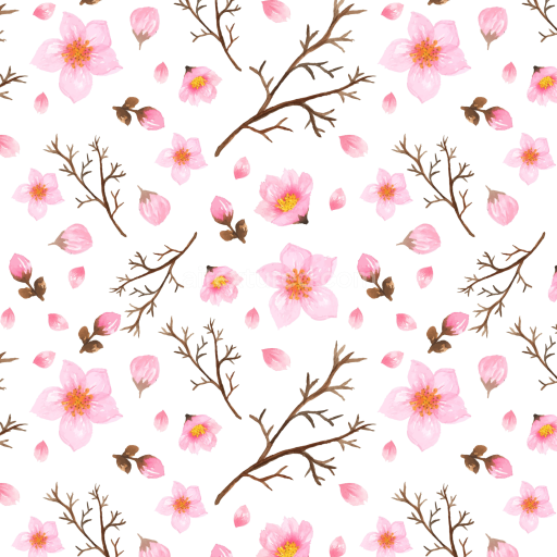 Seamless 3D PBR Texture of Watercolor Cherry Blossoms with Branches