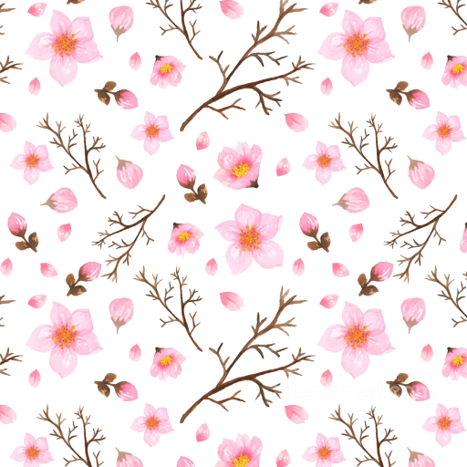 Watercolor Cherry Blossoms Seamless Texture with Branches seamless Watercolor Cherry PBR texture