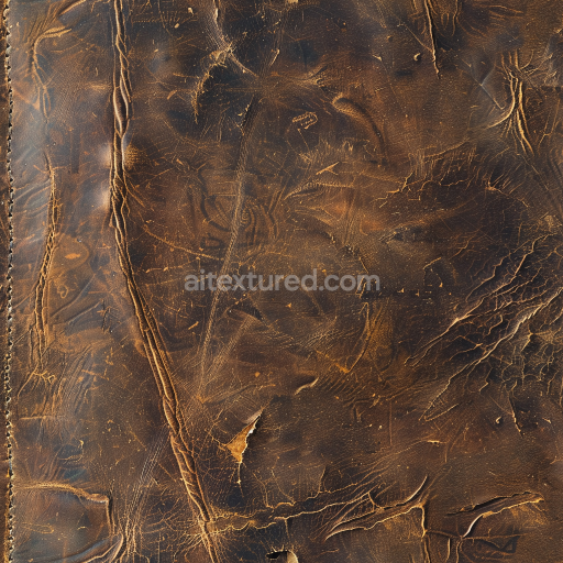 Preview — Seamless 3D Distressed Brown Leather PBR Texture with Natural Cracks and Scratches