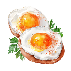 seamless Watercolor Illustration of Two Fried Eggs on Toast with Herbs Breakfast Graphic texture 8k free download PBR