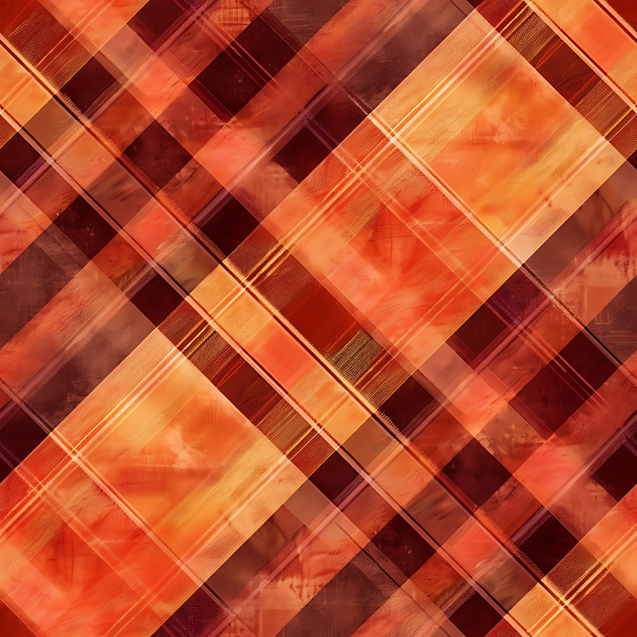 Plaid Fabric with Warm Orange and Deep Red Pattern seamless PBR texture preview