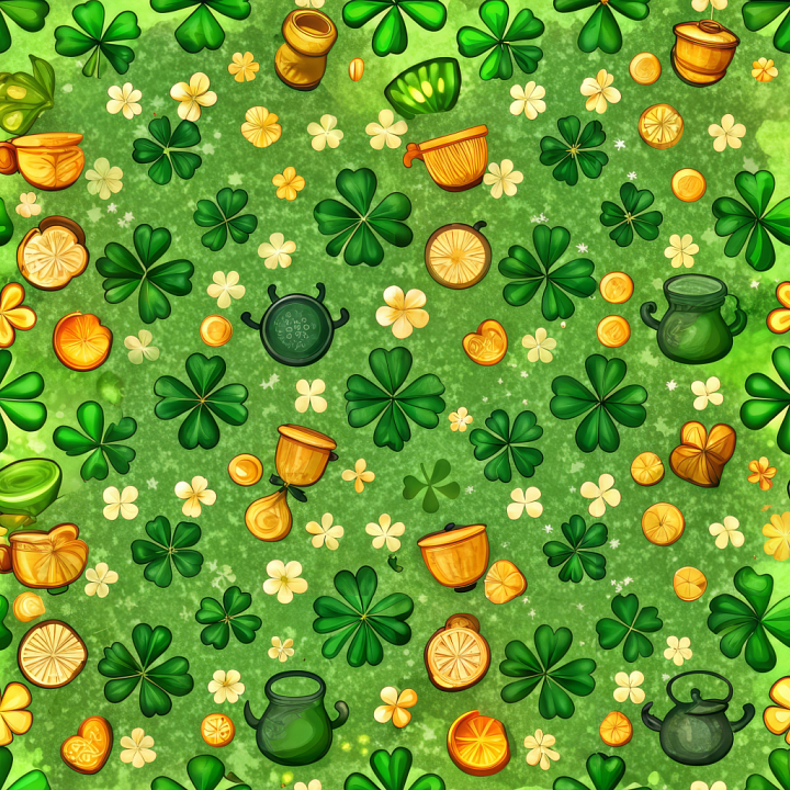 with Irish St Patrick Symbols on Green Background seamless PBR texture preview