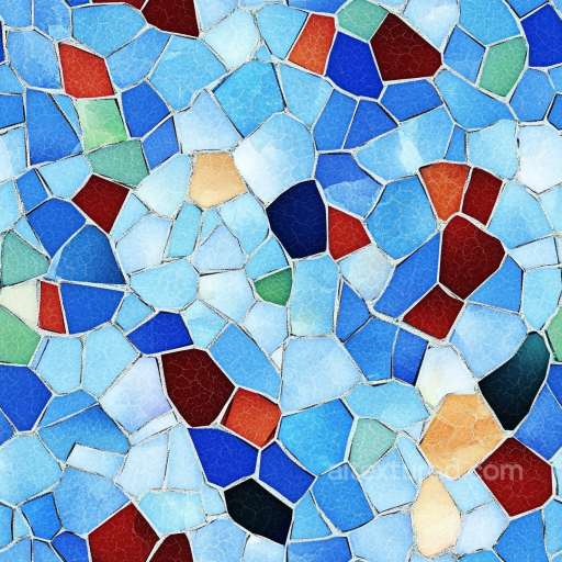 Mosaic PBR Texture with Blue Ceramic Irregular Tiles and Colorful Accents seamless Mosaic PBR texture