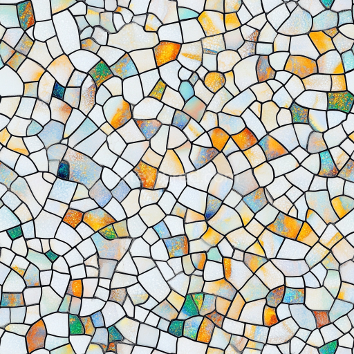 Seamless 3D mosaic PBR texture featuring colorful iridescent glass chips with black grout texture preview