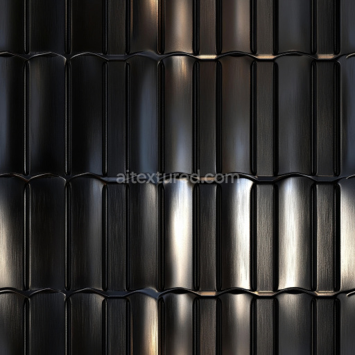 Seamless 3D PBR Texture of Black Steel with Vertical Ridged Panels