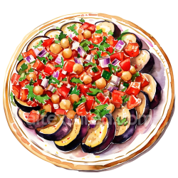 seamless Breakfast Platter Featuring Eggplant Slices and Chickpea Salsa Illustration texture 8k free download PBR