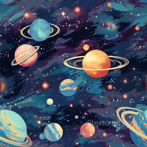 Space PBR Texture Featuring Colorful Planets and Starfield seamless Star, space, planets PBR texture