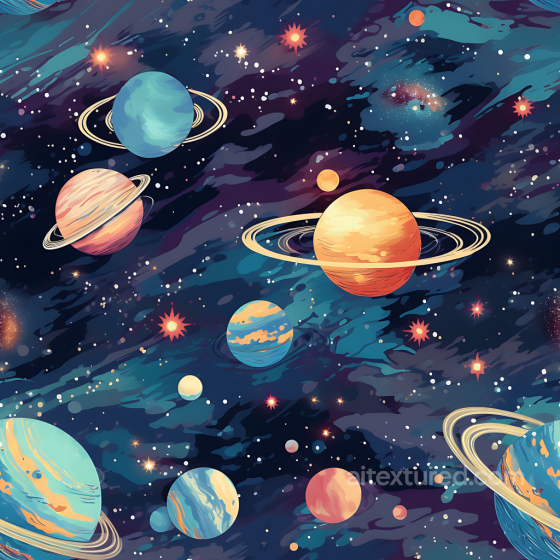 Space PBR Texture Featuring Colorful Planets and Starfield Star, space, planets texture preview
