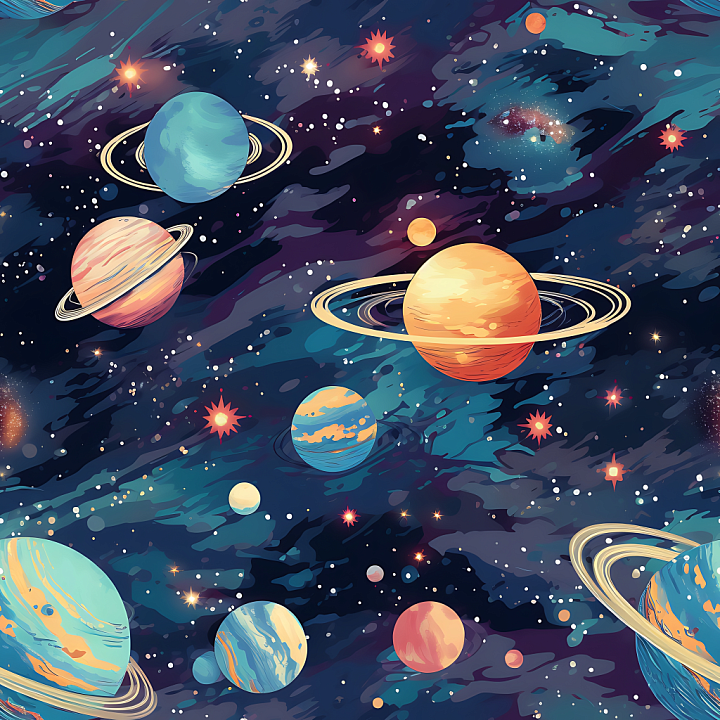 Space Featuring Colorful Planets and Starfield seamless PBR texture preview