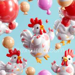 seamless Seamless 3D Inflated Vinyl Texture Featuring Colorful Cartoon Chicken Pattern texture 8k free download PBR