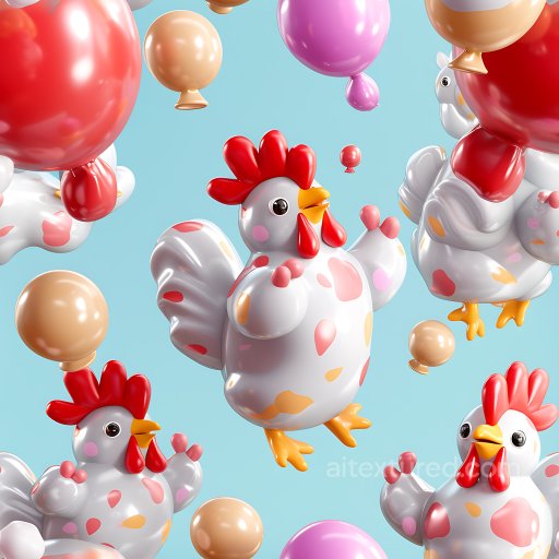 Inflated Vinyl Texture Featuring Colorful Cartoon Chicken Pattern seamless Inflated PBR texture