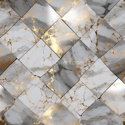 Seamless 3D Gray Marble Tiles with Gold Vein PBR Texture