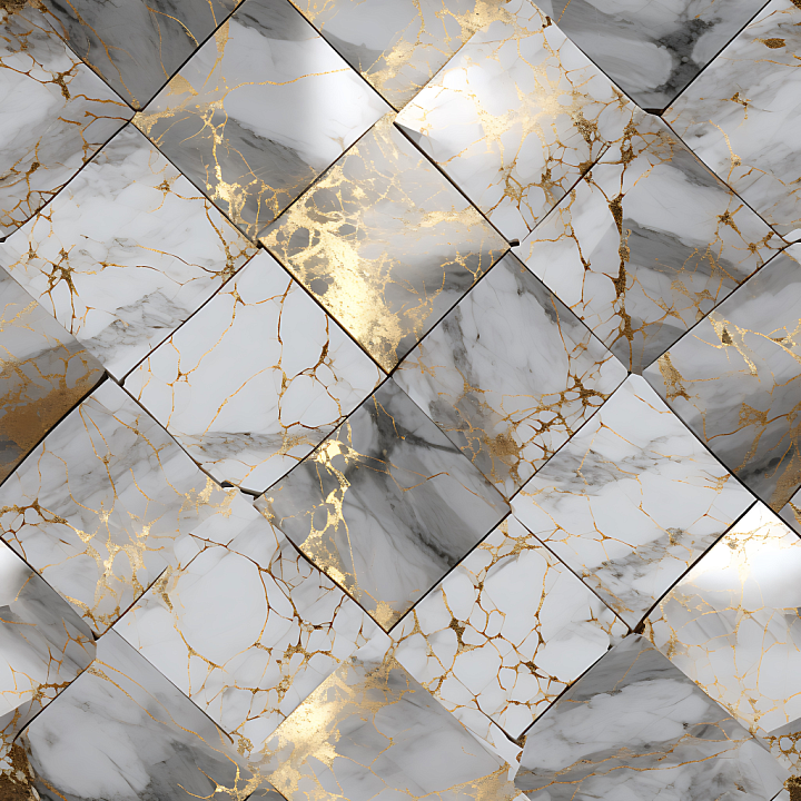 Gray Marble Tiles with Gold Vein seamless PBR texture preview