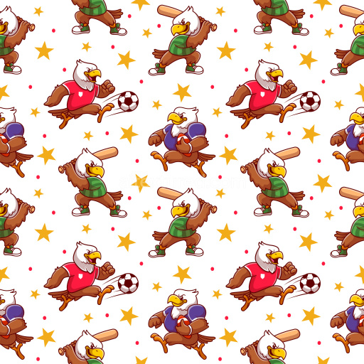 Pattern Bundle - Seamless 3D Pattern PBR Texture with Cartoon Eagle Mascots and Sports Motifs texture preview