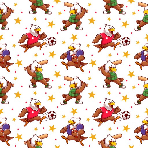 Pattern PBR Texture with Cartoon Eagle Mascots and Sports Motifs seamless Pattern Bundle PBR texture