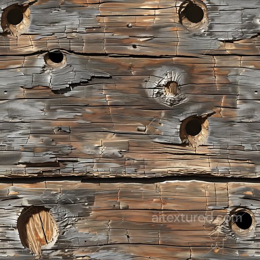 Cracked Weathered Wood Texture Featuring Large Knothole Damage seamless Cracked & Holes PBR texture