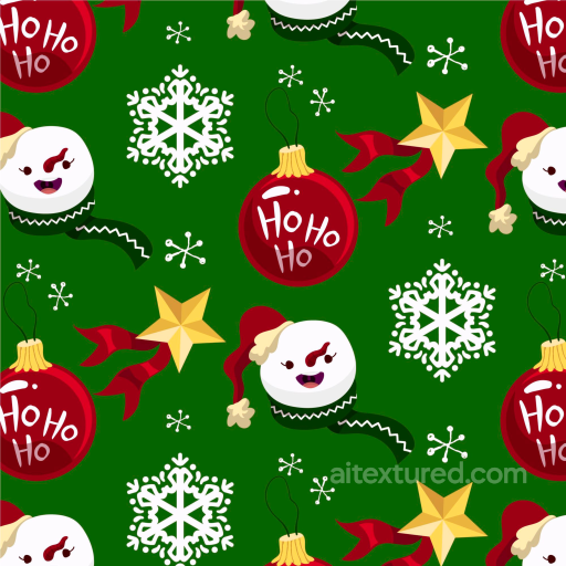 Christmas Digital Paper Texture with Snowmen, Stars, and Snowflakes on Green seamless All Christmas Digital paper PBR texture