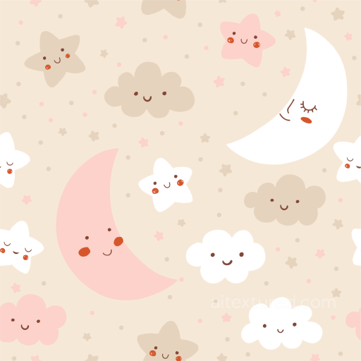 with Cute Cartoon Stars, Clouds & Moons in Soft Pastels seamless Baby girl PBR texture