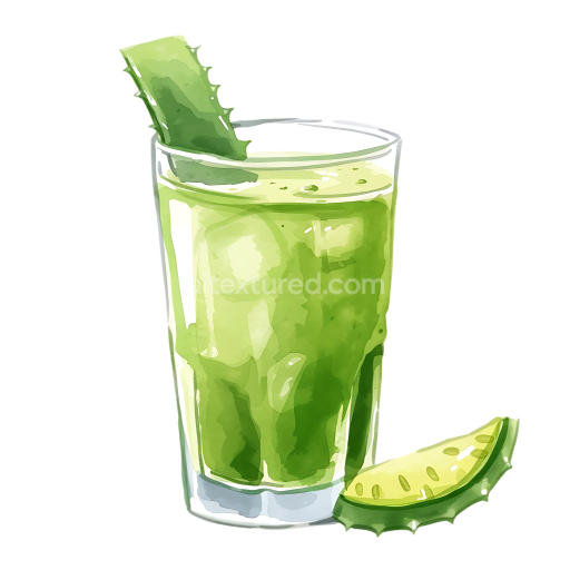 Healthy Aloe Vera Juice Breakfast Illustration with Fresh Aloe Leaf