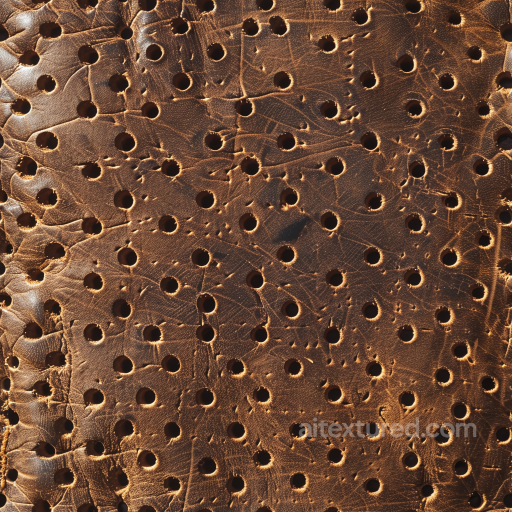 Worn Perforated Brown Leather Seamless Texture with Visible Grain and Cracks seamless Leather PBR texture