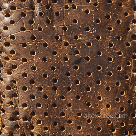 Worn Perforated Brown Leather Seamless Texture with Visible Grain and Cracks Leather texture preview