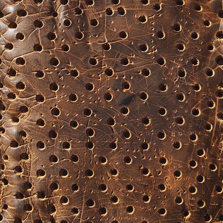 Worn Perforated Brown Leather with Visible Grain and Cracks seamless PBR texture preview