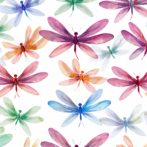 Seamless 3D PBR Texture Featuring Colorful Dragonfly Wing Patterns on White Background